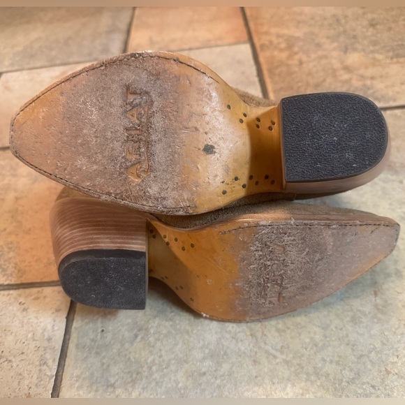 ARIAT HAZEL DIXON CHIMAYO TAN SUEDE WOMEN’S ANKLE BOOTS BOOTIES SNIP TOE SIZE 7B - Picture 7 of 7